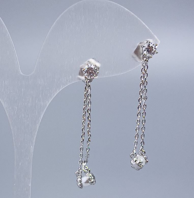 Cercei cu știft Xuping cu perlă Mallorca și cristal alb, diametrul 6 mm, lungime de aproximativ 3,5 cm, placare rodiată