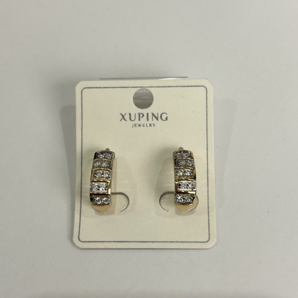 Cercei Xuping placare cu aur 18K și rodiu, cu strasuri albe, diametrul 16x6 mm +