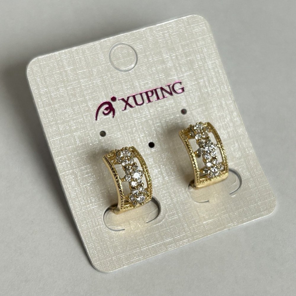Cercei Xuping cu placare aur 18K și cristale albe, diametrul 15x8 mm +