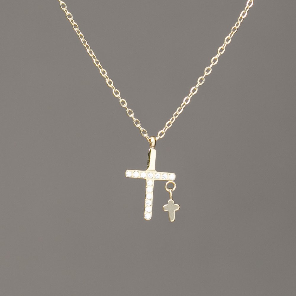 Lanț Xuping cu placare aur galben lămâie, cu pandantiv și cristale albe, 15×9 mm, grosime 1 mm, lungime 40–45 cm