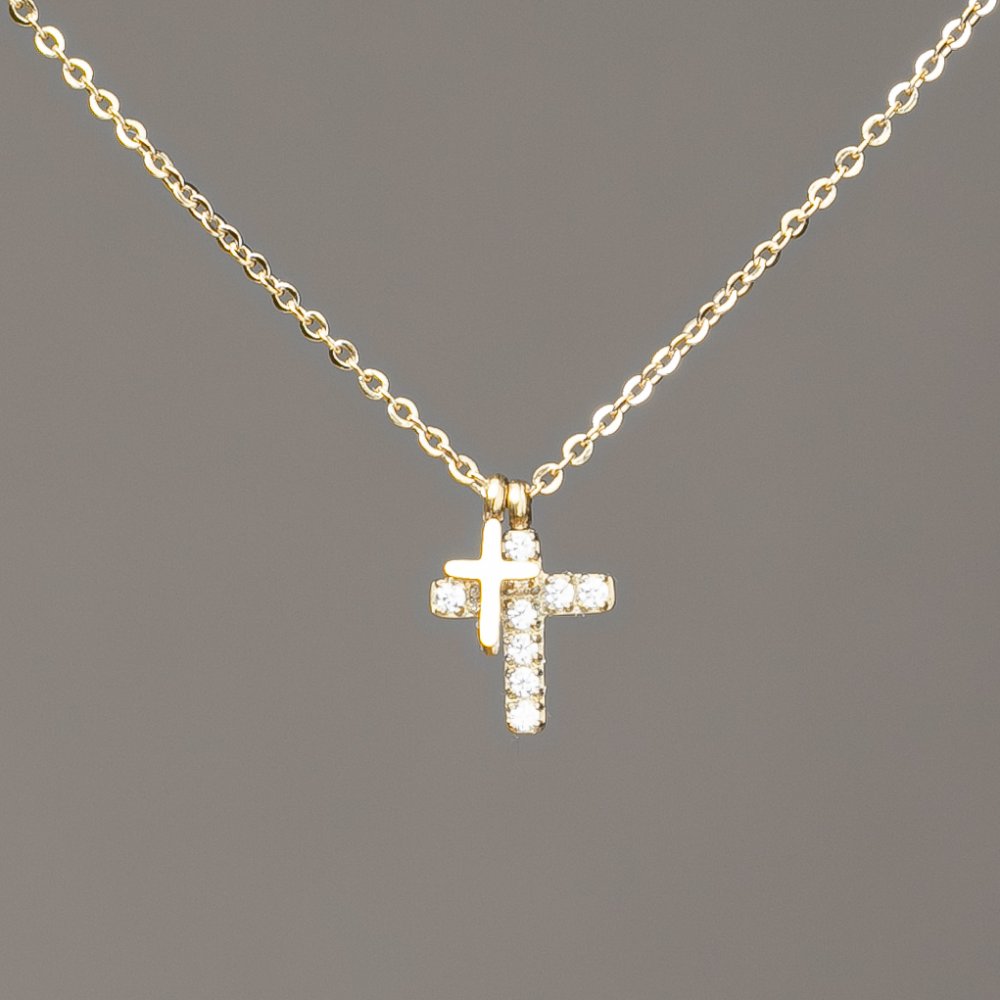 Lanț Xuping placat cu aur lămâie, cu pandantiv și cristale albe, 12x9 mm, grosime 1 mm, lungime 40-45 cm