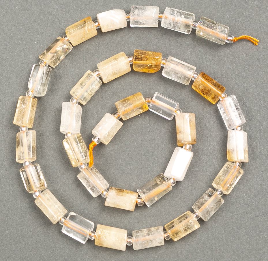 Mărgele pe șnur, piatră naturală citrin cu cuarț de munte, tăiere facetată, diametrul 10x6 mm, lungime 41 cm ± (cu mărgele de nisip, diametrul 3x2)