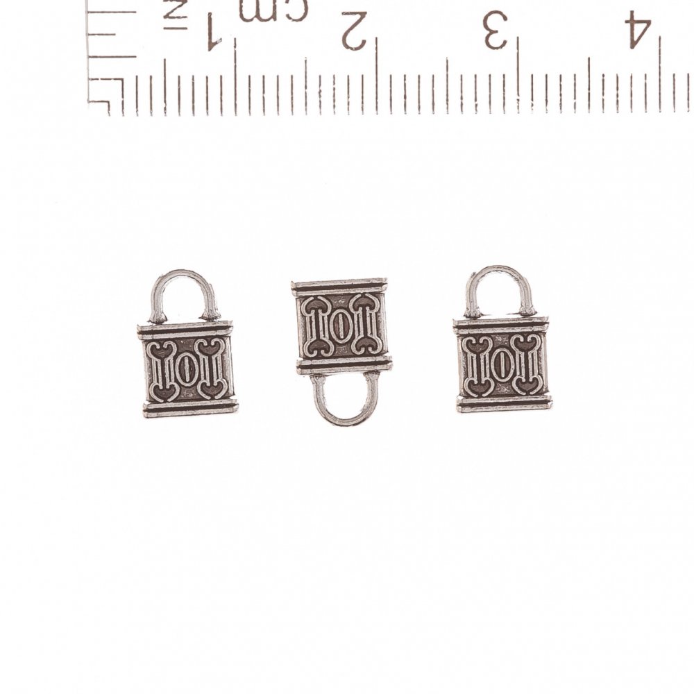 Furnitură pandantiv lacăt 10×7 mm, fațetat, 20 g, +/- 30 buc.