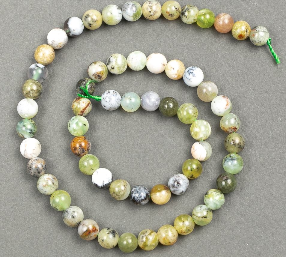 Piatră naturală Opal verde, mărgele pe șnur, diametrul 6,5 mm, lungime 39 cm