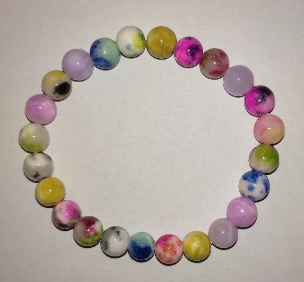 Brățară din cuarț tonat asortat (artificial), mărgele de 8 mm, lungime 18 cm