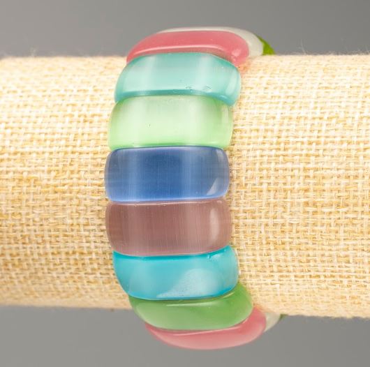 Brățară Ochiul pisicii asortiment pe elastic, zale netede 25×10,5 mm +-, lungime 18 cm