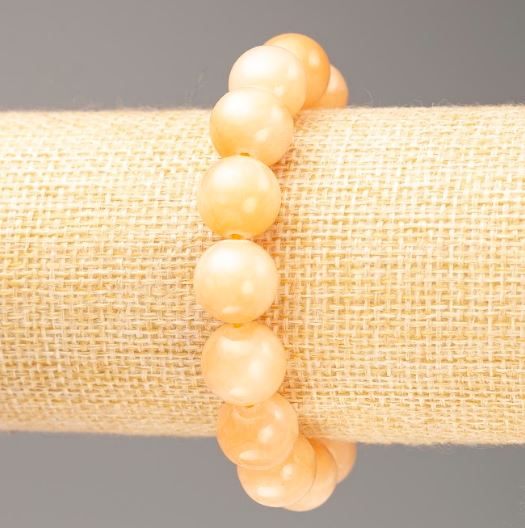 Brățară pe elastic din selenit artificial (bile netede), diametrul de 12,5 mm, lungime 18 cm