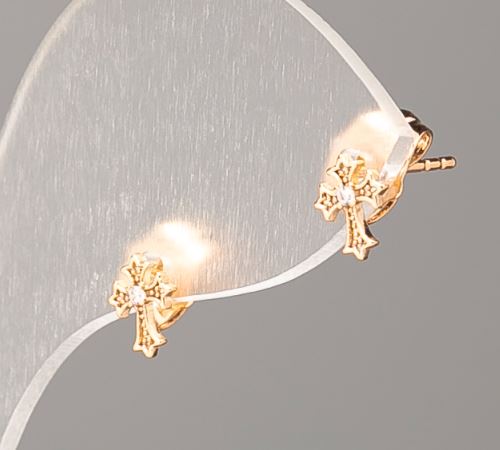 Cercei Xuping Cruce placare cu aur 18K, cu cristale albe, diametrul 7×5 mm+