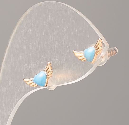 Cercei cu știft Xuping, placare cu aur 18K, inimioare albastre, diametru 10x5 mm