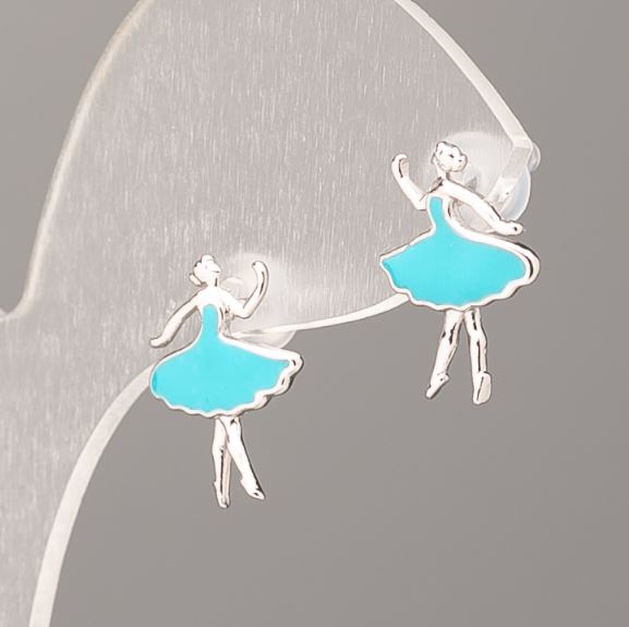 Cercei cu știft Xuping, metal argintiu cu email albastru, 15×11 mm