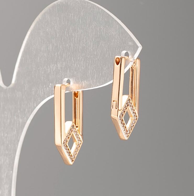 Cercei Xuping placare cu aur 18K cu pietre albe în formă de romb, diametrul 20x2 mm+