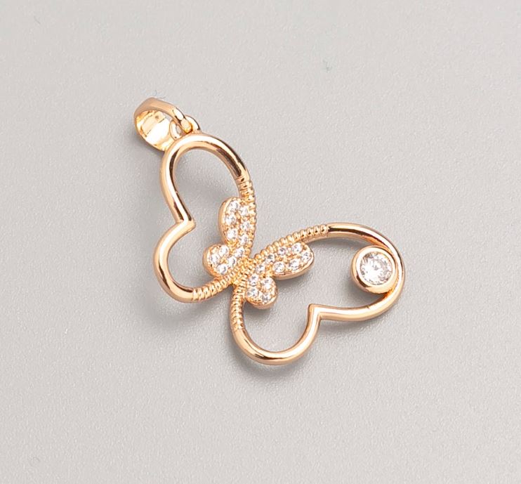 Pandantiv Xuping placat cu aur 18K, fluture cu cristale albe, diametrul 23×17 mm+