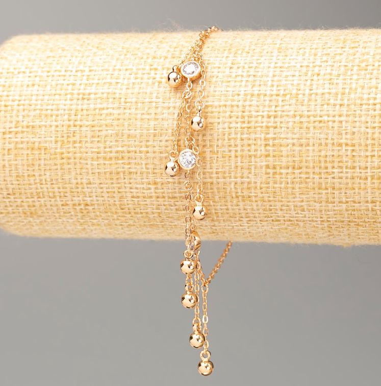 Brățară Xuping placare cu aur 18K, lungime 18–20 cm, grosime 1,5 mm, cu mărgele de 4 mm, cu cristale albe