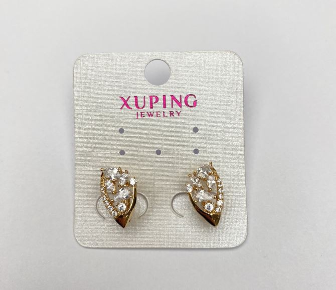 Cercei Xuping placare aur 18K cu cristale albe, diametrul 16x9 mm+