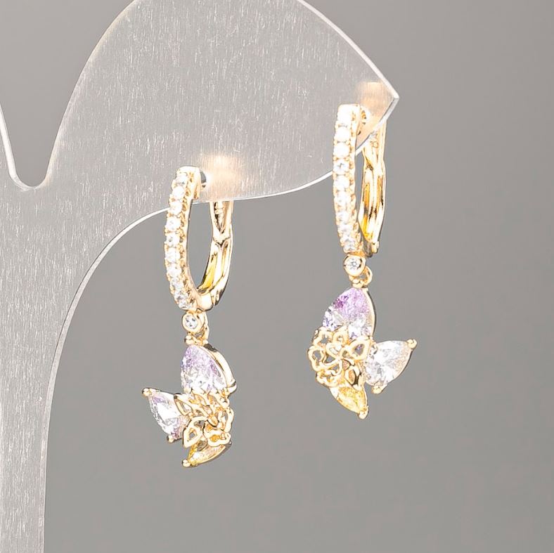 Cercei Xuping cu pietre colorate 30x10 mm «placare cu aur 18K»