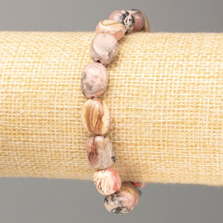 Brățară din piatră naturală rodohrozit, șlefuită, diametrul 12×8 mm, lungime 18 cm