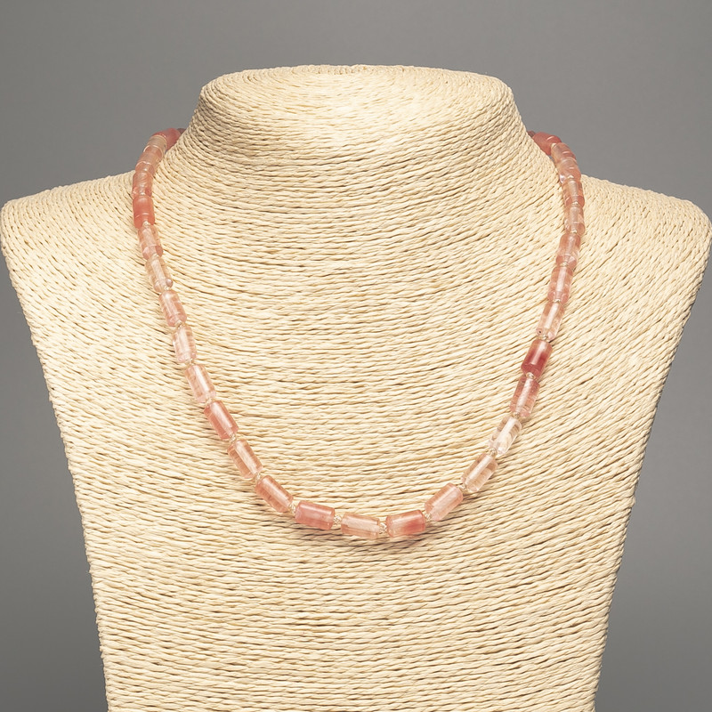 Colier din calcedon natural, mărgele cilindrice netede, diametrul 10×6 mm, lungime 48 cm ±