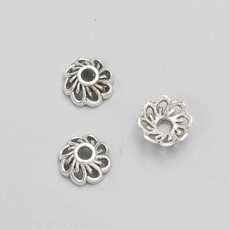 Cap terminal din metal, culoare argintiu, diametru 9×4 mm (±), ambalaj -20 g, 64 buc