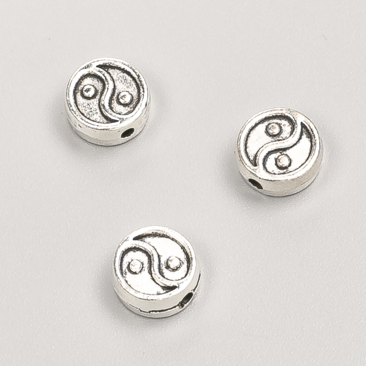 Inserție Yin-Yang pentru mărgele, diametrul 8x4 mm, finisaj 20 g, 21 buc. ±, culoare metalică argintiu