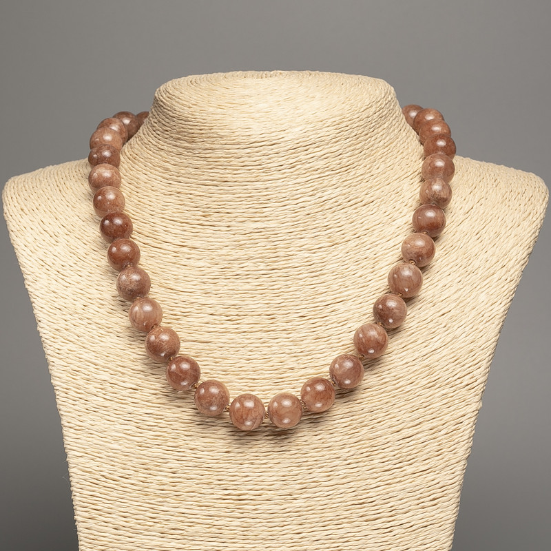 Colier din jasper alb, mărgele netede, sferice, diametrul de 12 mm, lungime 50 cm, din nefrit alb (colorat sintetic)