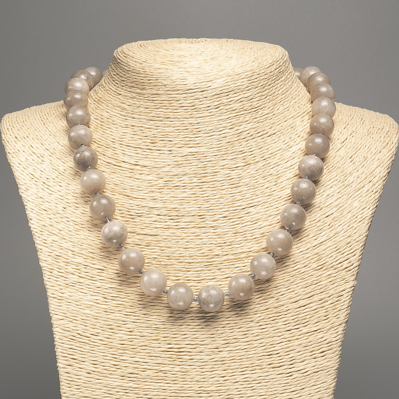 Colier «Labradorit» mărgele netede, diametrul 12 mm, lungime 50 cm, din nefrit alb (colorat sintetic)