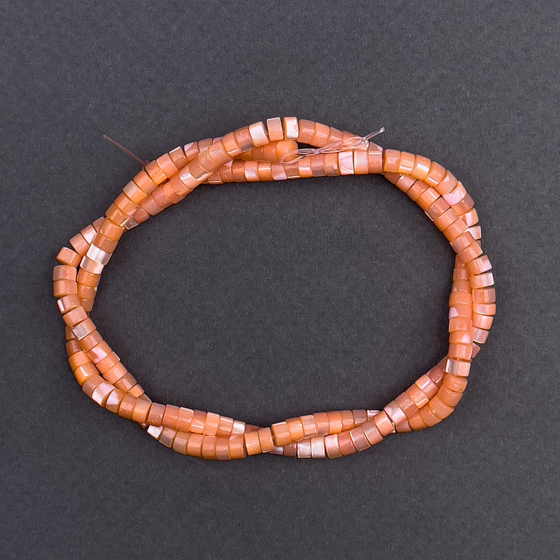 Mărgele sidef piersic, discuri, diametrul 4x2 mm, lungime 40 cm, pe fir