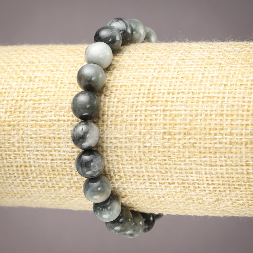 Brățară pe elastic din piatră naturală, ochiul de șoim – bile netede, diametrul 8 mm (±)
