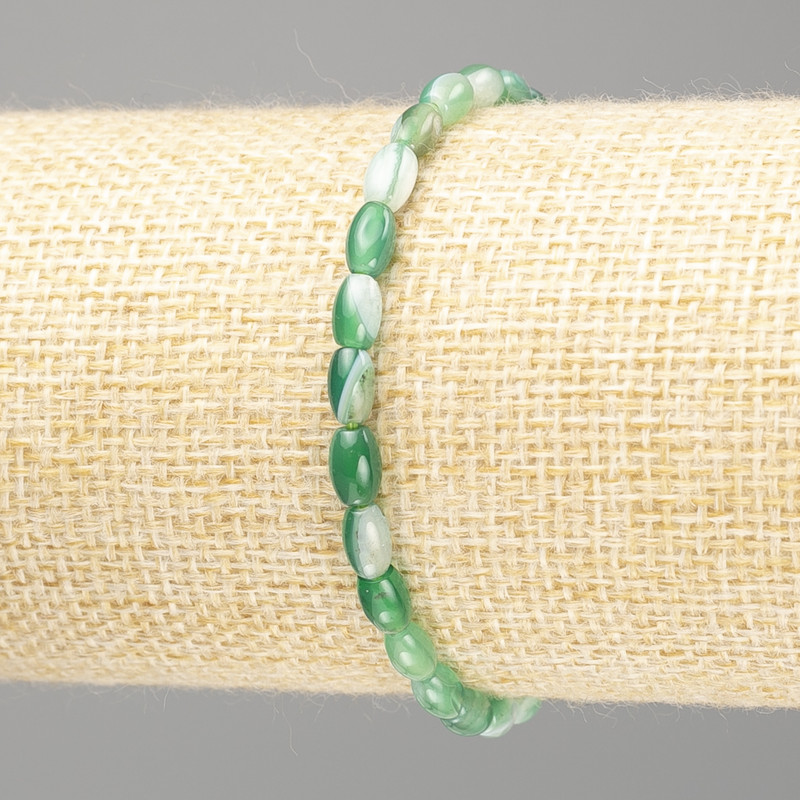Brățară din agat verde, bob de 6x4 mm, lungime 18 cm (elastic)