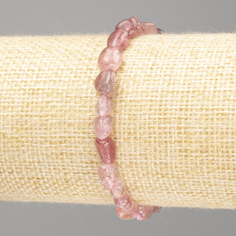 Brățară din cuarț căpșună, piatră naturală, fațetată, diametrul 8x10 mm, lungime 18 cm (elastică)