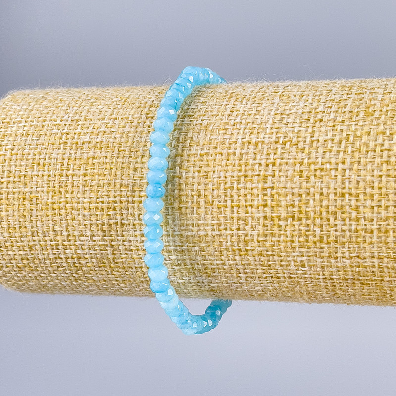 Brățară din acvamarin artificial, rondelle facetate, diametrul 4×3 mm, lungime 18 cm (elastic)