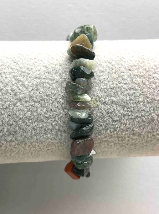 Brățară din agat mușchi natural, fragmente de piatră 8-9 mm, lungime 18 cm (elastic)