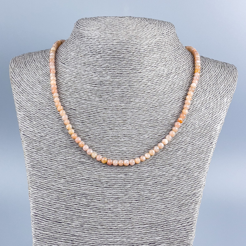 Colier din piatră naturală selenit, mărgele netede, diametrul 4,5 mm, lungime 48 cm +