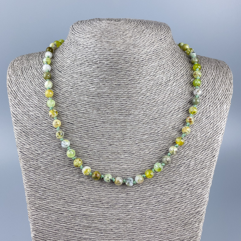 Colier din piatră naturală, opal verde, mărgele netede, diametru 7 mm, lungime 52 cm +
