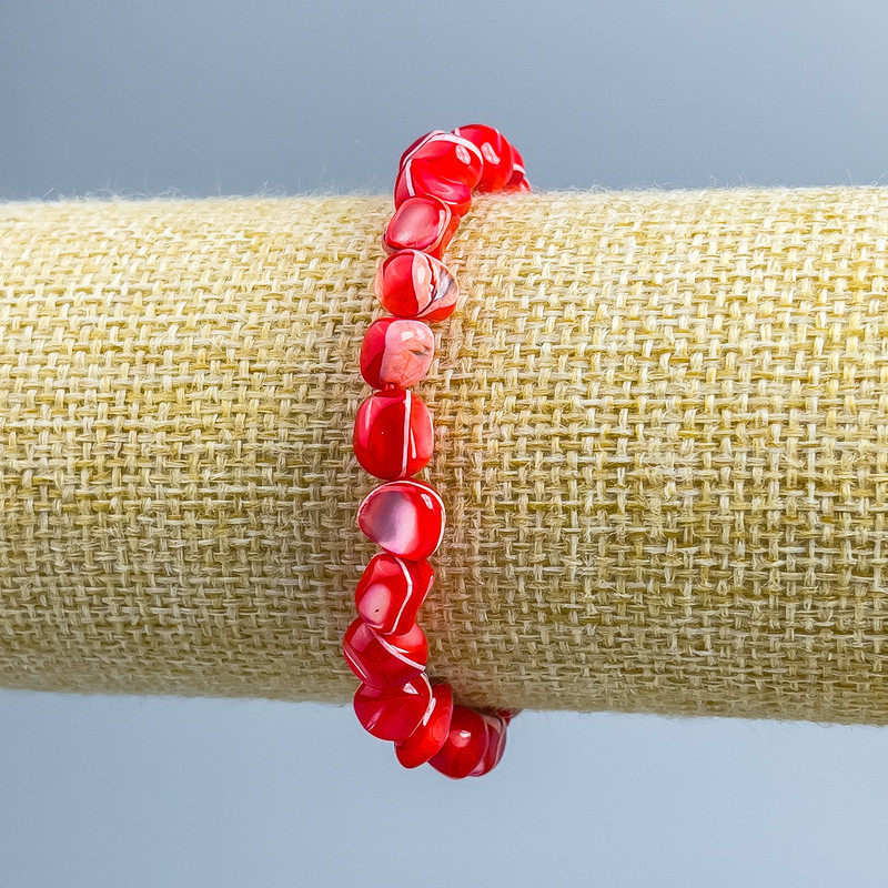 Brățară din sidef roșu, mărgele tubulare de 8x6 mm, lungime 18 cm (elastic)