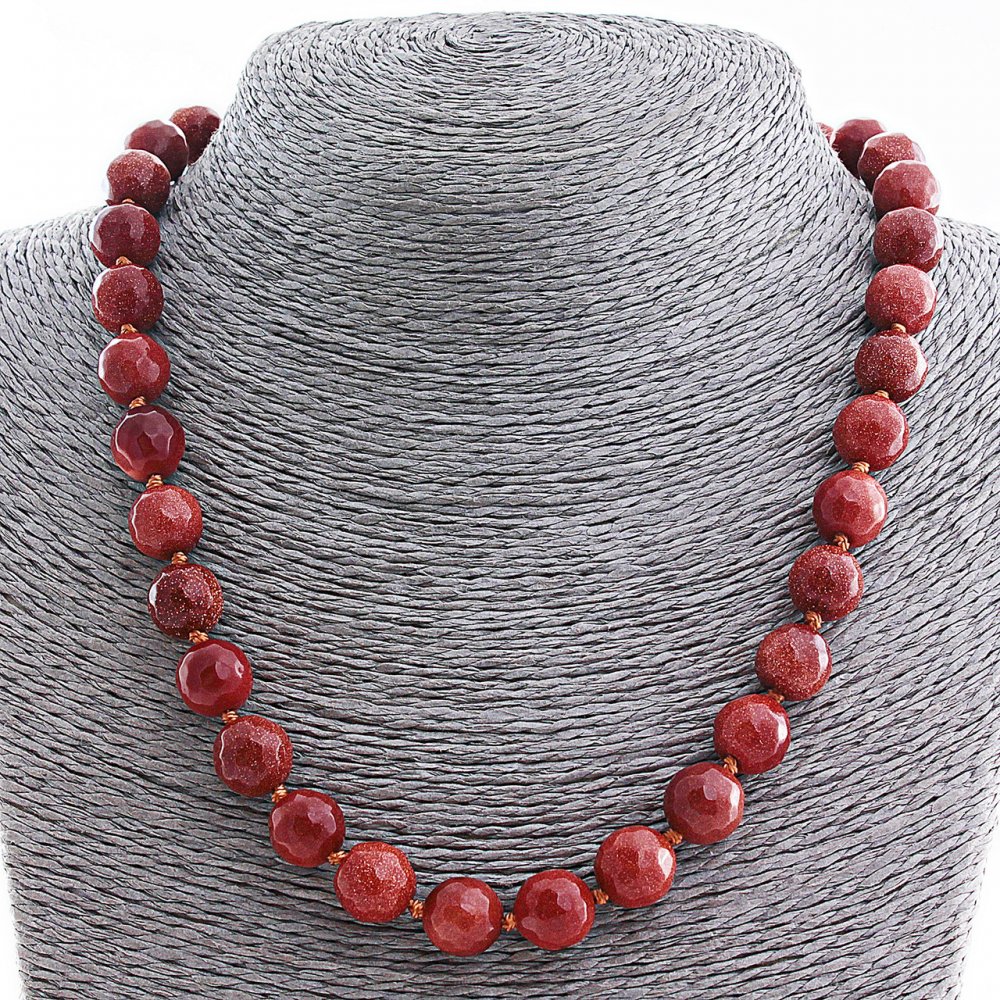 Colier din aventurin sintetic „Nisip de aur”, mărgele fațetate de 12 mm, lungime 48 cm