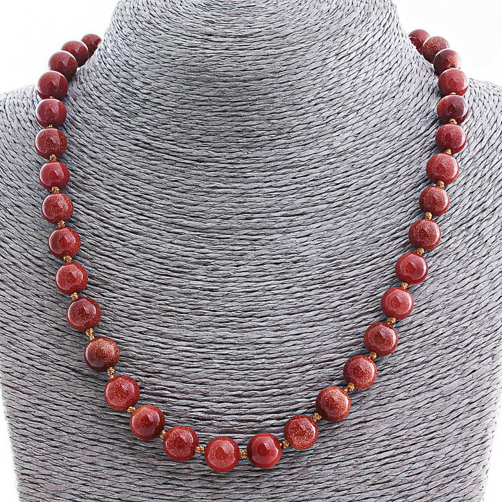 Colier din aventurin sintetic «Nisip auriu», bilă de 10 mm, lungime 50 cm