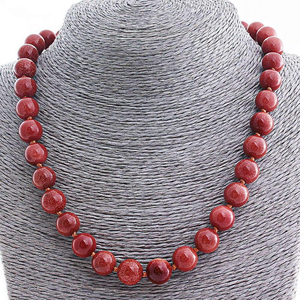 Colier din aventurin sintetic, „Nisip auriu” – mărgele de 12 mm, lungime 50 cm+