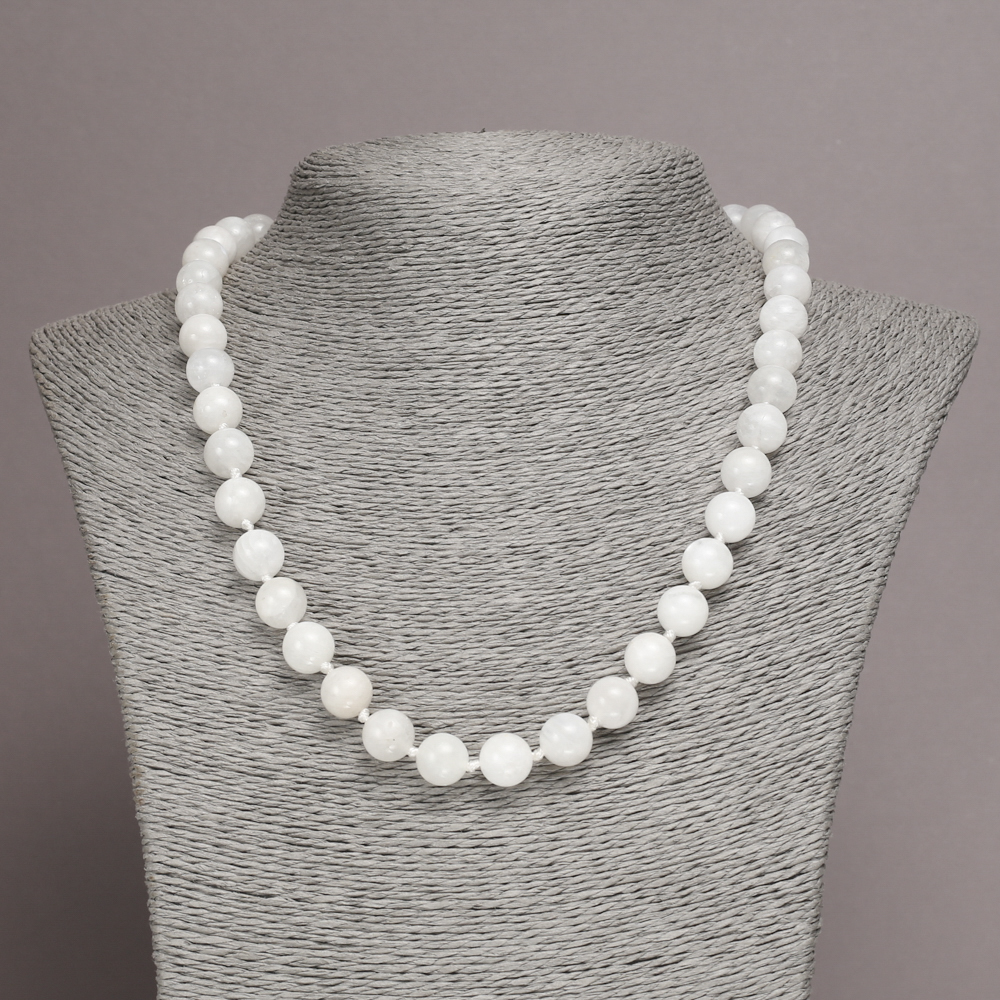 Colier din piatră naturală Adular, mărgele netede, diametrul 10 mm ±, lungime 45 cm ±