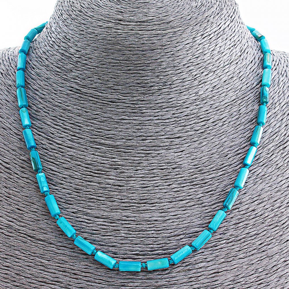 Colier cu sidef albastru, formă tuburi, 8×4 mm, lungime 45 cm