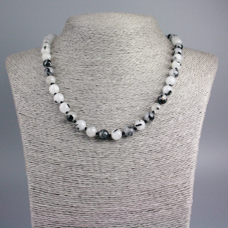 Colier cu cuarț rutilit, piatră naturală, mărgele netede, diametrul 8,5 mm, lungime 48 cm