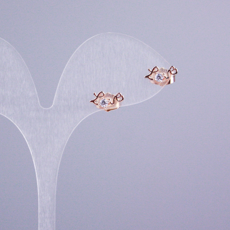 Cercei cu știft Xuping placare cu aur 18K cu piatră albă Iubire 11x5 mm+