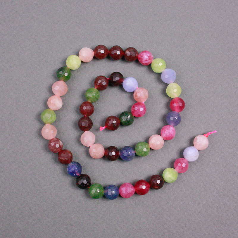 Mărgele pe șnur din turmalină naturală, bilă facetată, diametru aproximativ 8,5 mm, lungime 38 cm