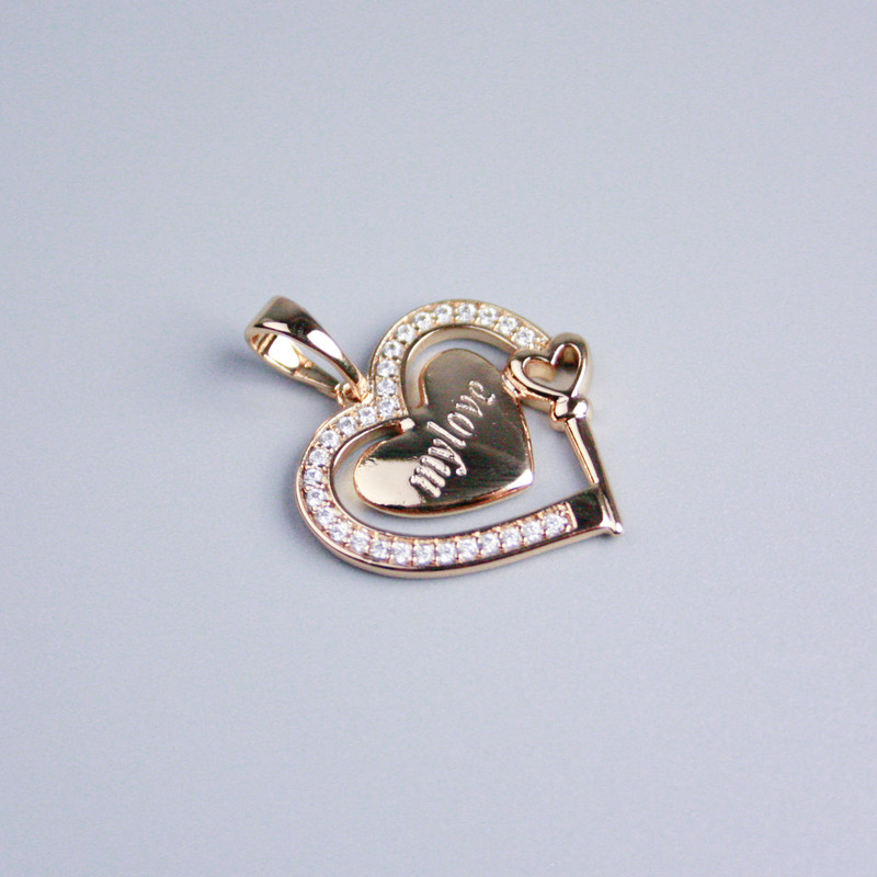 Pandantiv Xuping aurit 18K inimă cu cristale albe, diametrul 16x18 mm+