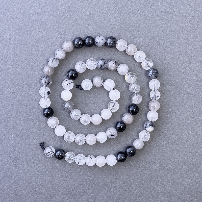 Mărgele din cuarț rutilit Volosatik, piatră naturală, bile netede, diametrul 6,5 mm, lungime 39 cm