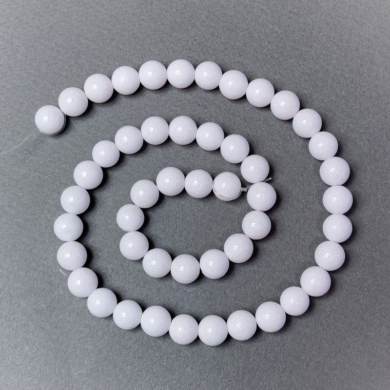 Perle din agat alb (presate) – bile netede, diametru 8 mm, lungime 40 cm, pe fir