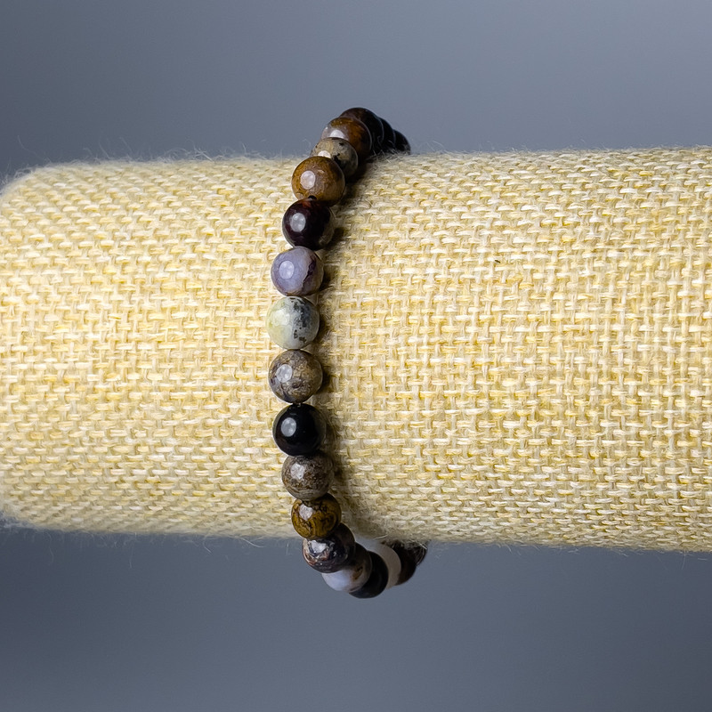 Brățară din petersit, piatră naturală, bile netede, diametru 6,5 mm, lungime 18 cm (elastică)