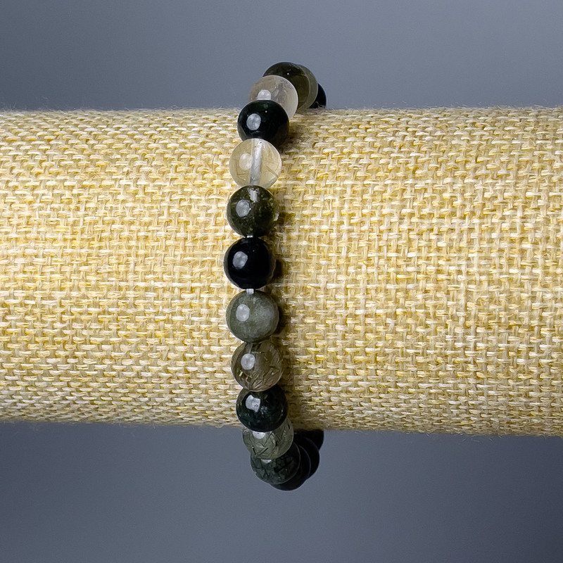 Браслет Рутиловий Кварц Волосатик натуральний камінь гладка кулька, діаметр 6мм+-, довжина 18см (стрейч)