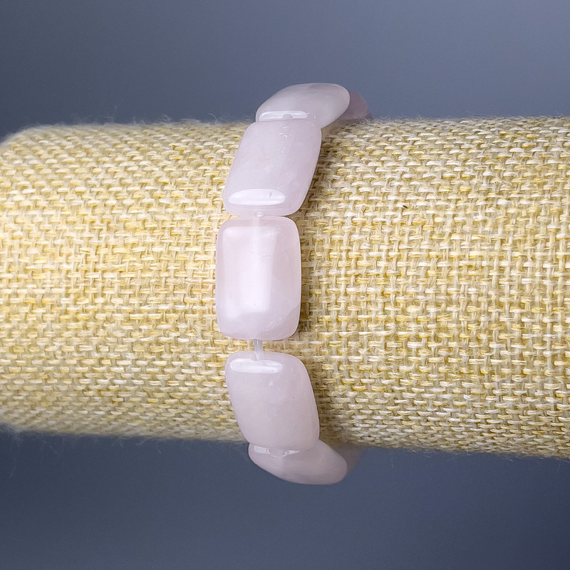 Brățară din cuarț roz, verigi dreptunghiulare, piatră naturală, diametru 13x18 mm ±, lungime 18 cm (extensibilă)