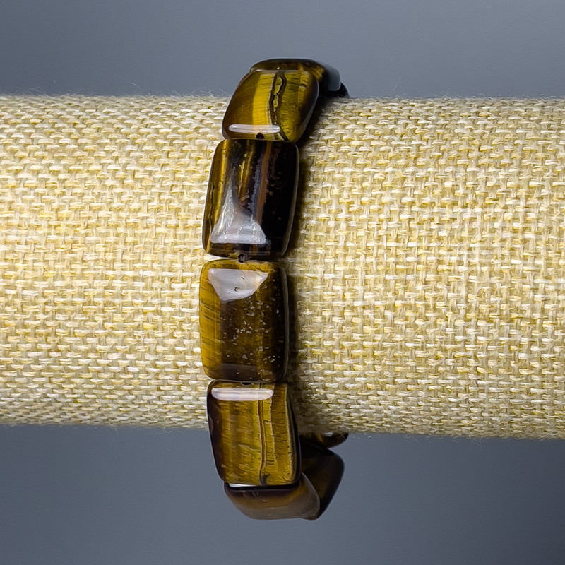 Brățară din ochi de tigru, piatră naturală, zale dreptunghiulare, dimensiuni 13×18 mm, lungime 18 cm (elastic)