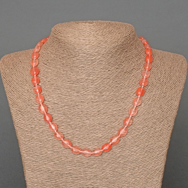 Colier din calcedonie, piatră naturală, formă ovală, diametru 8×10 mm, lungime 48 cm +/-